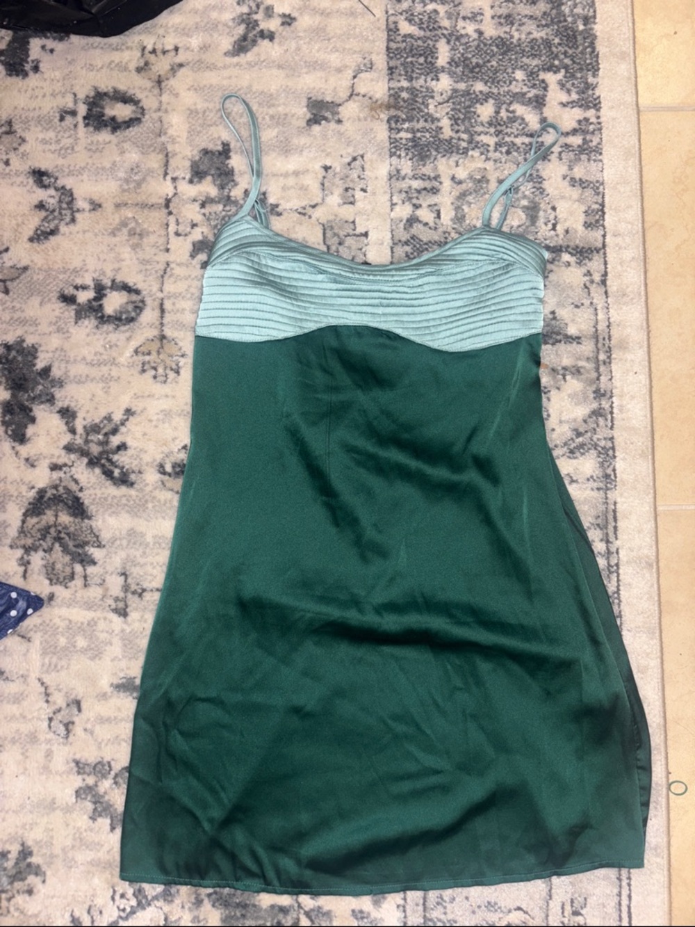 Silky Two-Tone Green Chemise Slip Dress